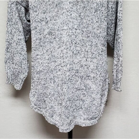 VINTAGE 1970s Erika Gray Black Speckle Knit High Low V-neck Wide Belt Dress M - Picture 7 of 14